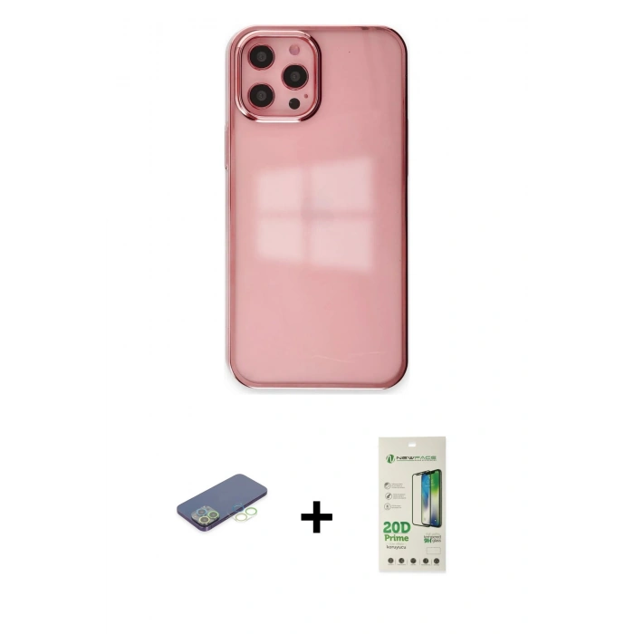 MARSİLYAN™- iPhone 12 Pro Max Kılıf Doruk Doku Prime - Siyah 20D Premium Cam Ekran Koruyucu + Renkli Kamera Lens Koruma Cam - YL