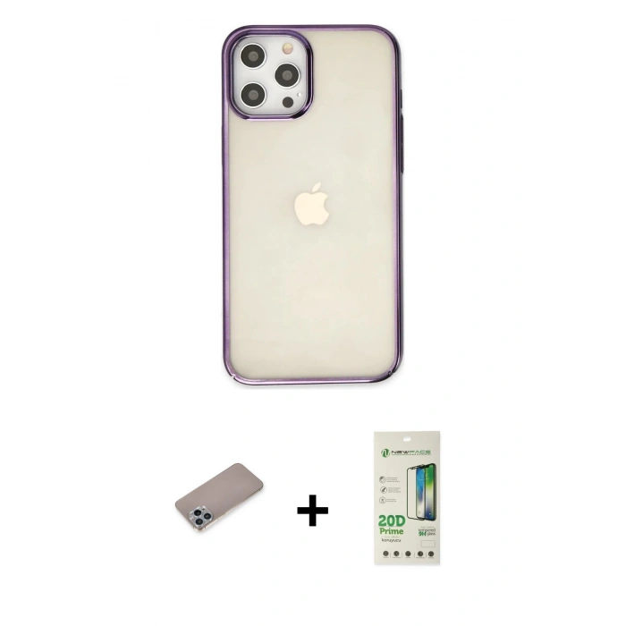MARSİLYAN™- iPhone 12 Pro Max Kılıf Doruk Doku Prime - Siyah 20D Premium Cam Ekran Koruyucu + Shine Kamera Lens Koruma Cam - SABE