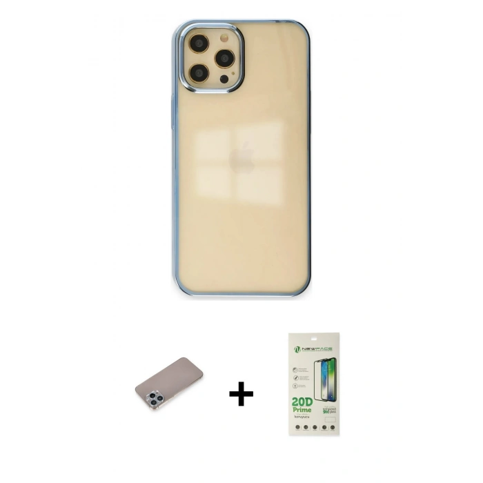 MARSİLYAN™- iPhone 12 Pro Max Kılıf Doruk Doku Prime - Siyah 20D Premium Cam Ekran Koruyucu + Shine Kamera Lens Koruma Cam - SABE