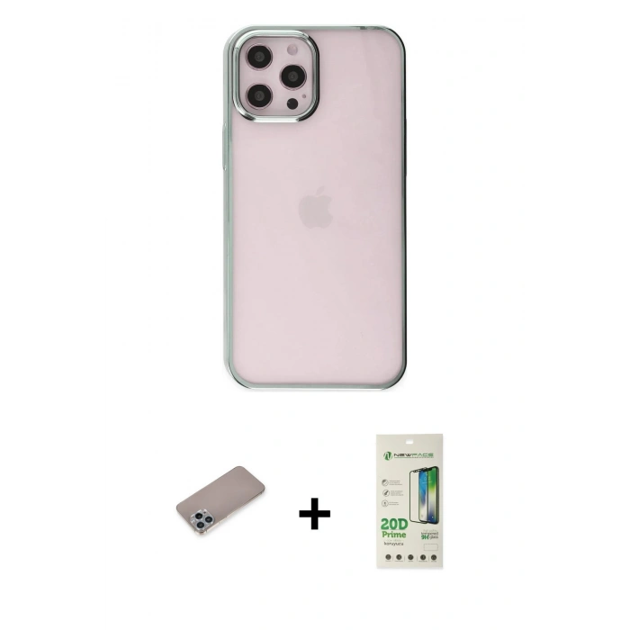 MARSİLYAN™- iPhone 12 Pro Max Kılıf Doruk Doku Prime - Siyah 20D Premium Cam Ekran Koruyucu + Shine Kamera Lens Koruma Cam - SABE