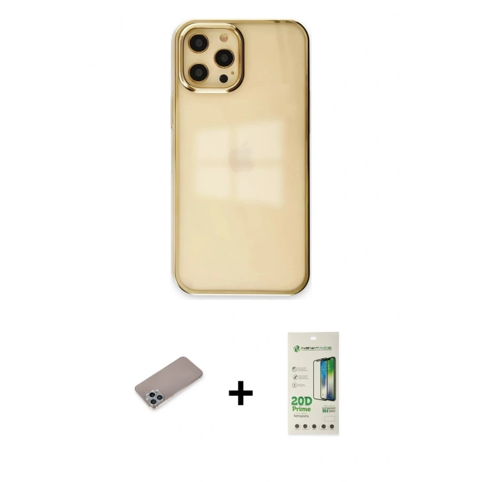 MARSİLYAN™- iPhone 12 Pro Max Kılıf Doruk Doku Prime - Siyah 20D Premium Cam Ekran Koruyucu + Shine Kamera Lens Koruma Cam - SABE