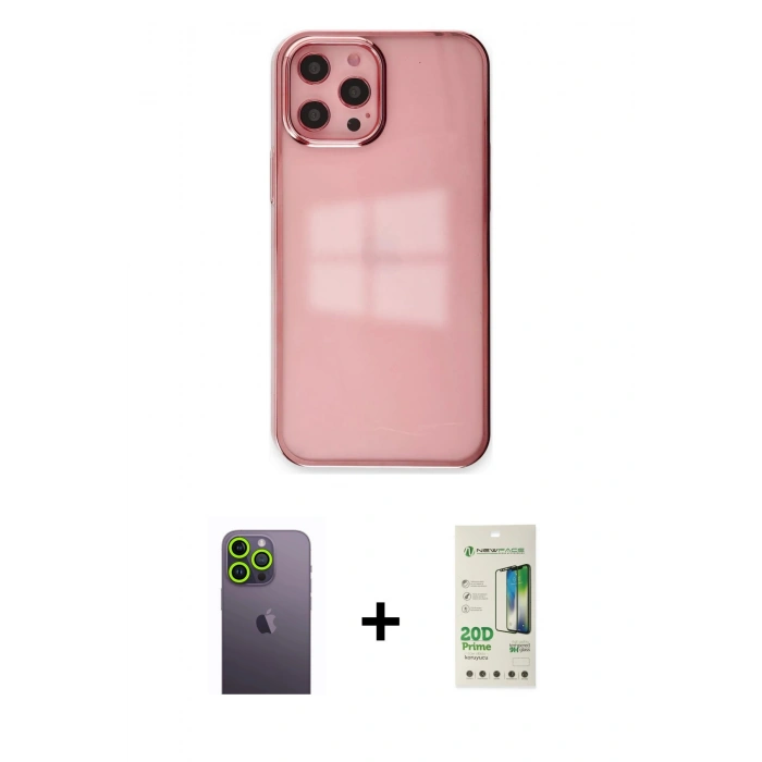 MARSİLYAN™- iPhone 12 Pro Max Kılıf Doruk Doku Prime - Siyah 20D Premium Cam Ekran Koruyucu + Neon Fosforlu Kamera Lens - YL