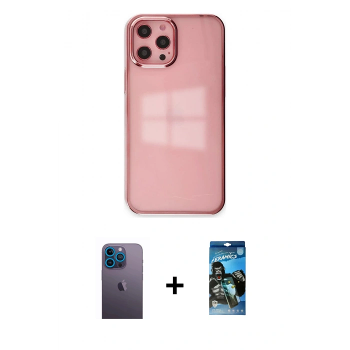 MARSİLYAN™- iPhone 12 Pro Max Kılıf Doruk Doku Prime - Siyah 34D Izgaralı Cam + Neon Fosforlu Kamera Lens - MI