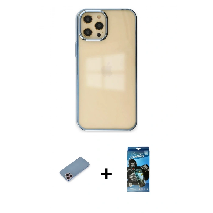 MARSİLYAN™- iPhone 12 Pro Max Kılıf Doruk Doku Prime - Siyah 34D Izgaralı Cam + Shine Kamera Lens Koruma Cam - PE