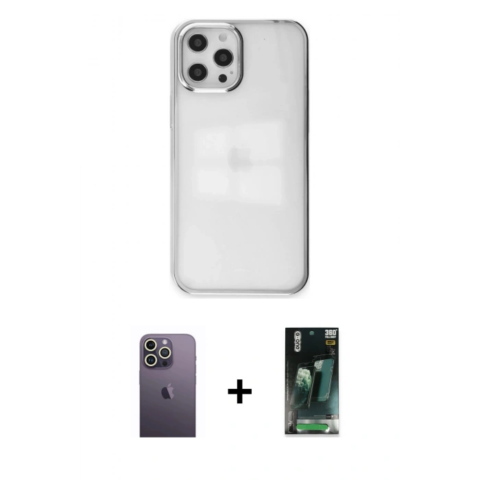 MARSİLYAN™- iPhone 12 Pro Max Kılıf Doruk Doku Prime - Siyah 360 Mat Full Body Arka Koruyucu + Neon Fosforlu Kamera Lens - BZ