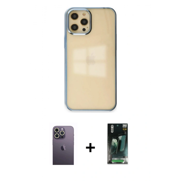 MARSİLYAN™- iPhone 12 Pro Max Kılıf Doruk Doku Prime - Siyah 360 Mat Full Body Arka Koruyucu + Neon Fosforlu Kamera Lens - BZ