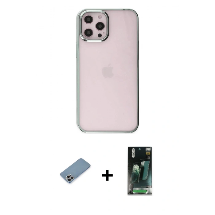 MARSİLYAN™- iPhone 12 Pro Max Kılıf Doruk Doku Prime - Siyah 360 Mat Full Body Arka Koruyucu + Shine Kamera Lens Koruma Cam - GI