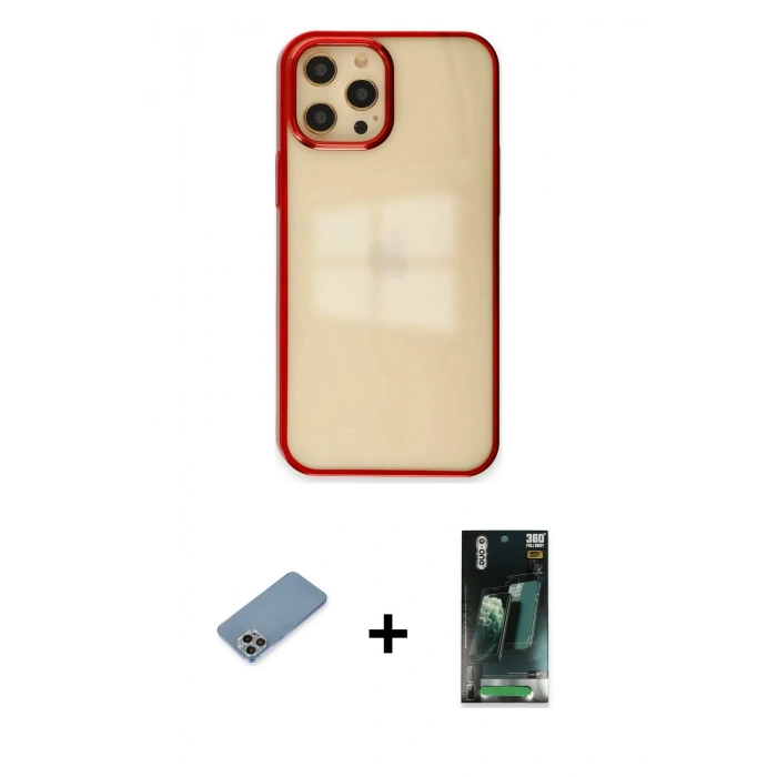 MARSİLYAN™- iPhone 12 Pro Max Kılıf Doruk Doku Prime - Siyah 360 Mat Full Body Arka Koruyucu + Shine Kamera Lens Koruma Cam - GI