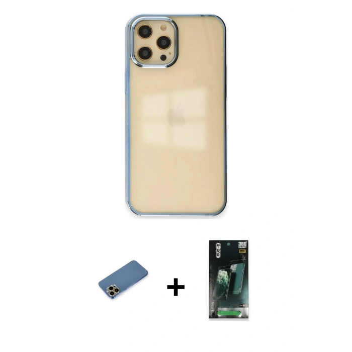 MARSİLYAN™- iPhone 12 Pro Max Kılıf Doruk Doku Prime - Siyah 360 Mat Full Body Arka Koruyucu + Shine Kamera Lens Koruma Cam - GD