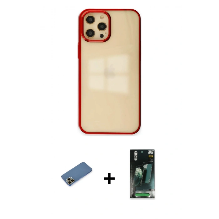 MARSİLYAN™- iPhone 12 Pro Max Kılıf Doruk Doku Prime - Siyah 360 Mat Full Body Arka Koruyucu + Shine Kamera Lens Koruma Cam - GD