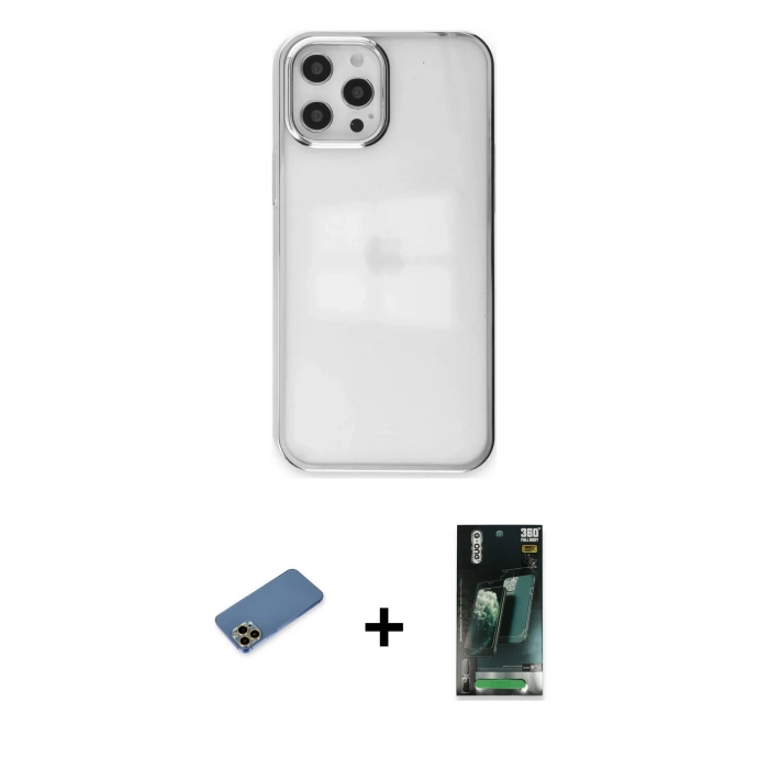 MARSİLYAN™- iPhone 12 Pro Max Kılıf Doruk Doku Prime - Siyah 360 Mat Full Body Arka Koruyucu + Shine Kamera Lens Koruma Cam - GD