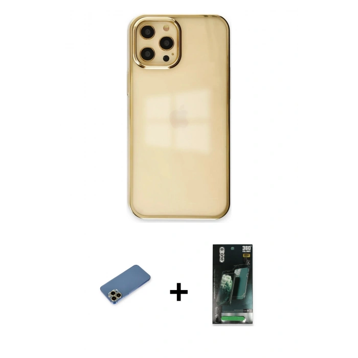 MARSİLYAN™- iPhone 12 Pro Max Kılıf Doruk Doku Prime - Siyah 360 Mat Full Body Arka Koruyucu + Shine Kamera Lens Koruma Cam - GD