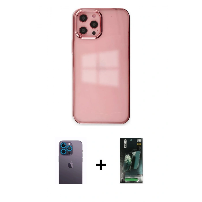 MARSİLYAN™- iPhone 12 Pro Max Kılıf Doruk Doku Prime - Siyah 360 Mat Full Body Arka Koruyucu + Neon Fosforlu Kamera Lens - MI