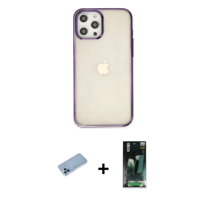 MARSİLYAN™- iPhone 12 Pro Max Kılıf Doruk Doku Prime - Siyah 360 Mat Full Body Arka Koruyucu + Shine Kamera Lens Koruma Cam - MI