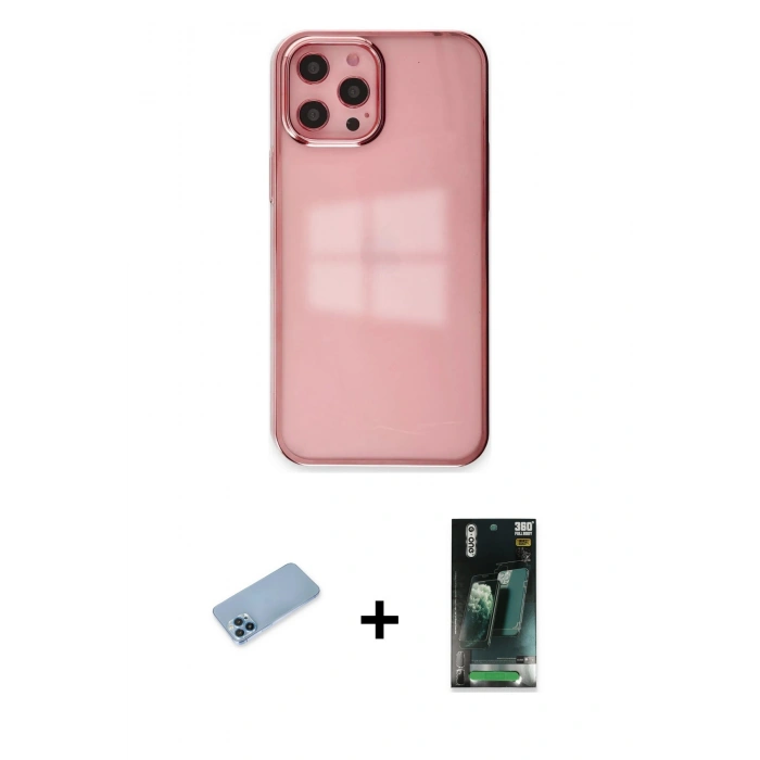 MARSİLYAN™- iPhone 12 Pro Max Kılıf Doruk Doku Prime - Siyah 360 Mat Full Body Arka Koruyucu + Shine Kamera Lens Koruma Cam - MI