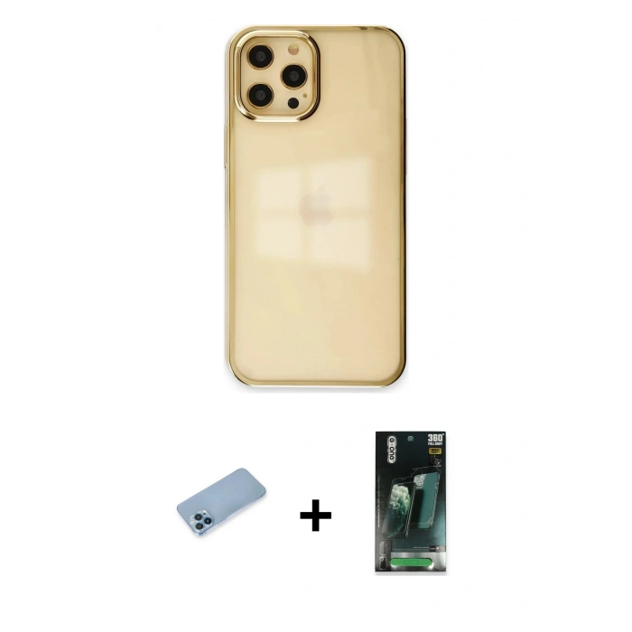 MARSİLYAN™- iPhone 12 Pro Max Kılıf Doruk Doku Prime - Siyah 360 Mat Full Body Arka Koruyucu + Shine Kamera Lens Koruma Cam - MI