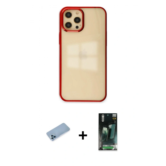 MARSİLYAN™- iPhone 12 Pro Max Kılıf Doruk Doku Prime - Siyah 360 Mat Full Body Arka Koruyucu + Shine Kamera Lens Koruma Cam - MI