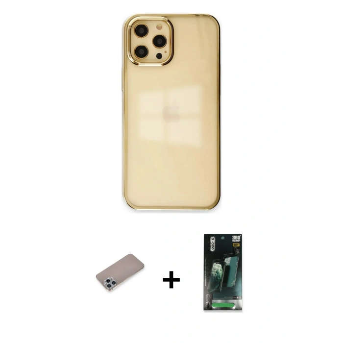 MARSİLYAN™- iPhone 12 Pro Max Kılıf Doruk Doku Prime - Siyah 360 Mat Full Body Arka Koruyucu + Shine Kamera Lens Koruma Cam - SABE