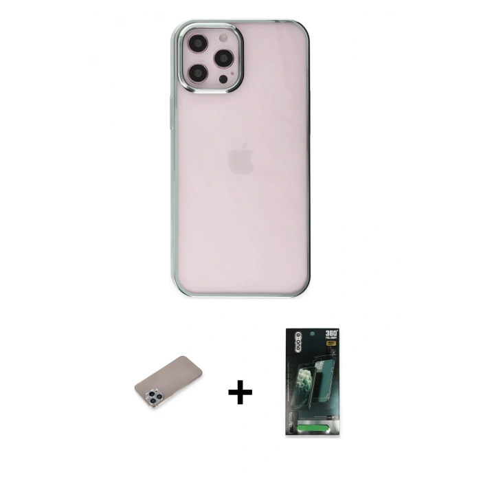 MARSİLYAN™- iPhone 12 Pro Max Kılıf Doruk Doku Prime - Siyah 360 Mat Full Body Arka Koruyucu + Shine Kamera Lens Koruma Cam - SABE