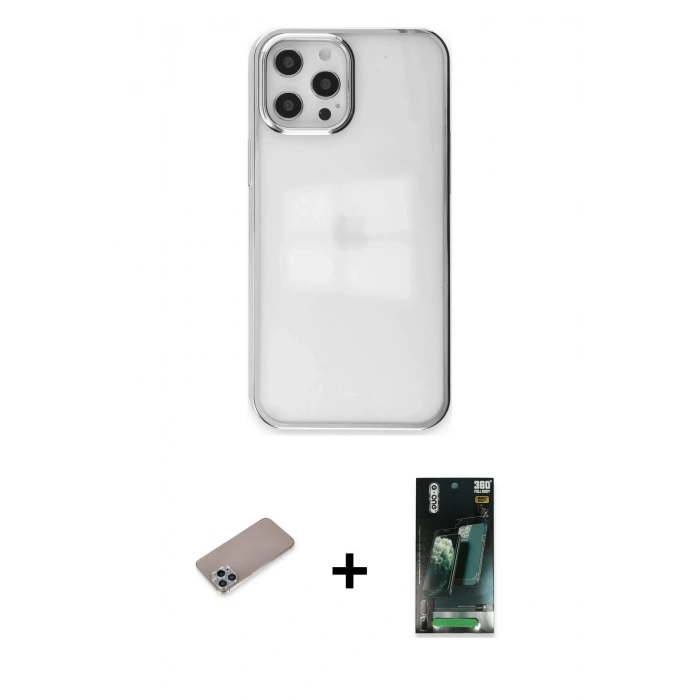 MARSİLYAN™- iPhone 12 Pro Max Kılıf Doruk Doku Prime - Siyah 360 Mat Full Body Arka Koruyucu + Shine Kamera Lens Koruma Cam - SABE