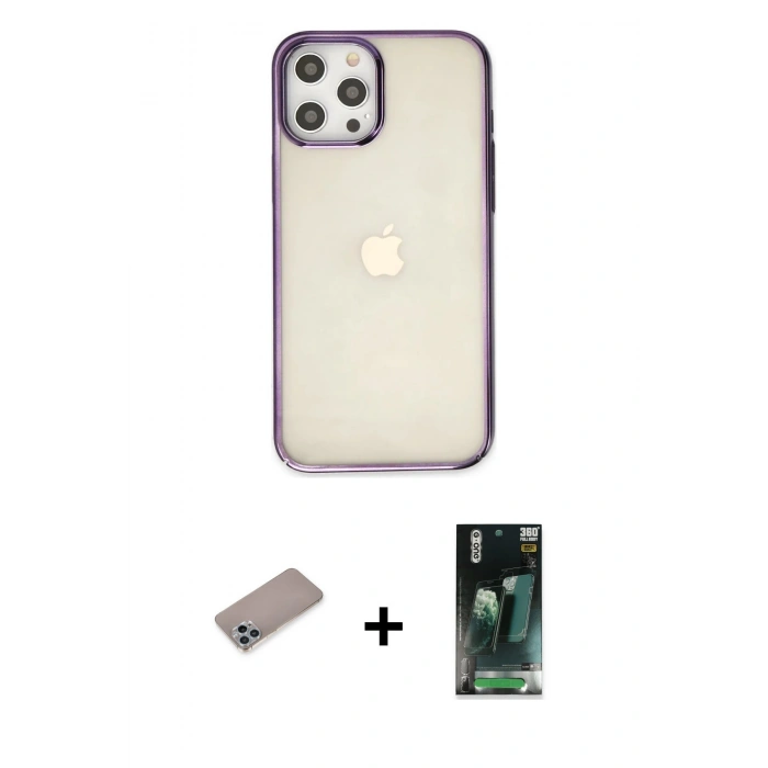 MARSİLYAN™- iPhone 12 Pro Max Kılıf Doruk Doku Prime - Siyah 360 Mat Full Body Arka Koruyucu + Shine Kamera Lens Koruma Cam - SABE