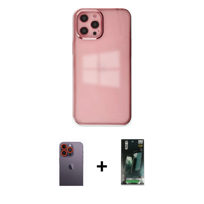 MARSİLYAN™- iPhone 12 Pro Max Kılıf Doruk Doku Prime - Siyah 360 Mat Full Body Arka Koruyucu + Neon Fosforlu Kamera Lens - TU