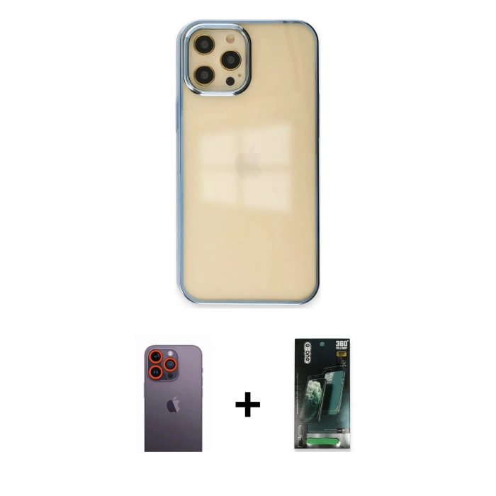 MARSİLYAN™- iPhone 12 Pro Max Kılıf Doruk Doku Prime - Siyah 360 Mat Full Body Arka Koruyucu + Neon Fosforlu Kamera Lens - TU