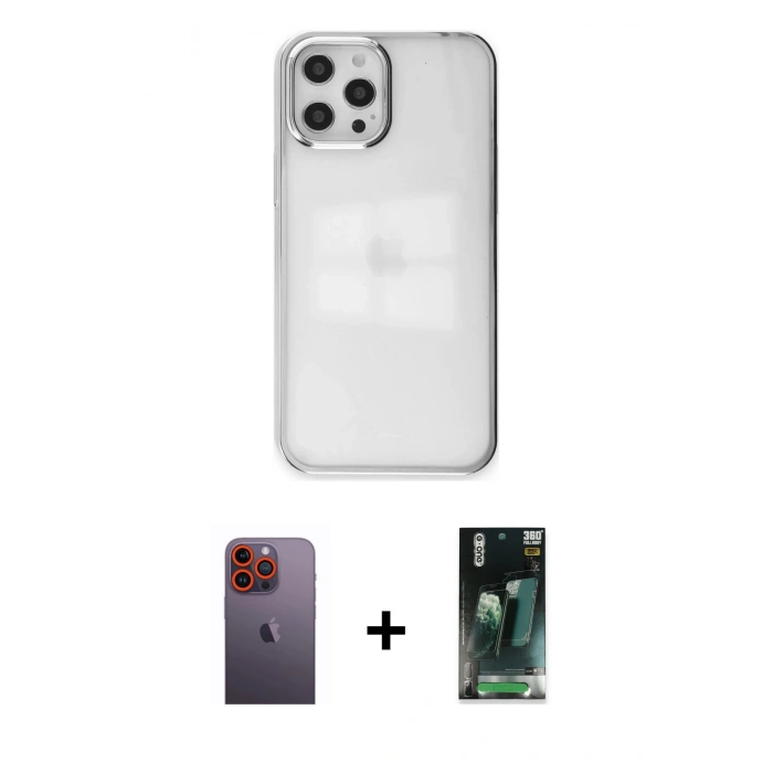MARSİLYAN™- iPhone 12 Pro Max Kılıf Doruk Doku Prime - Siyah 360 Mat Full Body Arka Koruyucu + Neon Fosforlu Kamera Lens - TU
