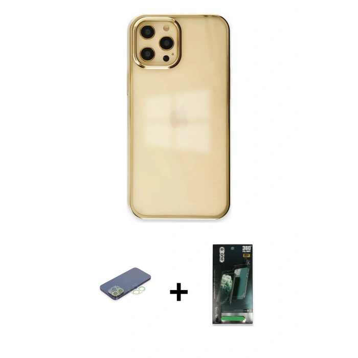 MARSİLYAN™- iPhone 12 Pro Max Kılıf Doruk Doku Prime - Siyah 360 Mat Full Body Arka Koruyucu + Renkli Kamera Lens Koruma Cam - YL