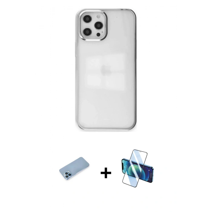 MARSİLYAN™- iPhone 12 Pro Max Kılıf Doruk Doku Prime - Siyah 3D Antistatik Cam Ekran Koruyucu + Shine Kamera Lens Koruma Cam - MI