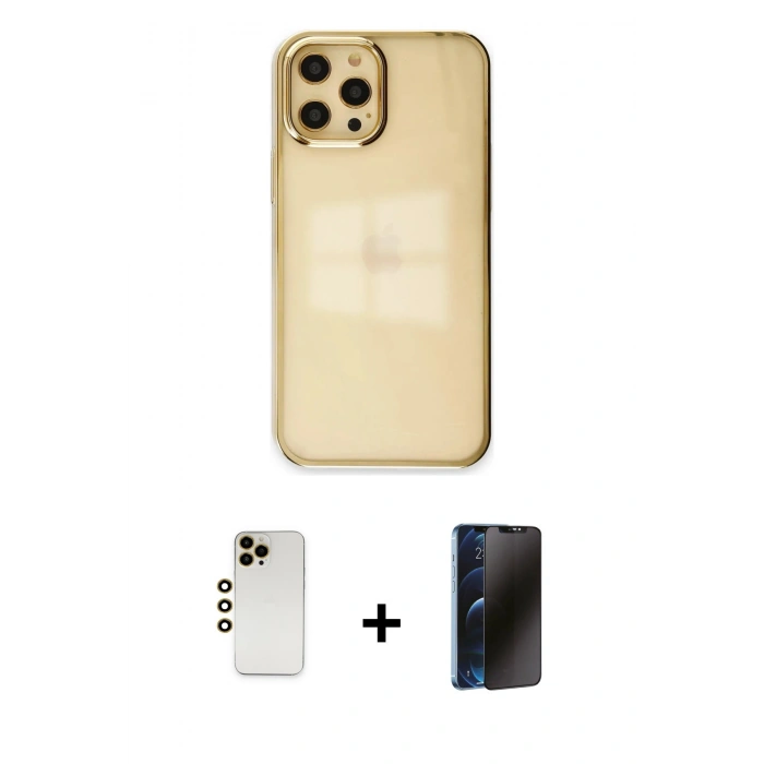 MARSİLYAN™- iPhone 12 Pro Max Kılıf Doruk Doku Prime - Siyah 3D Antistatik Hayalet Cam Ekran Koruyucu + Shine Kamera Lens - GD