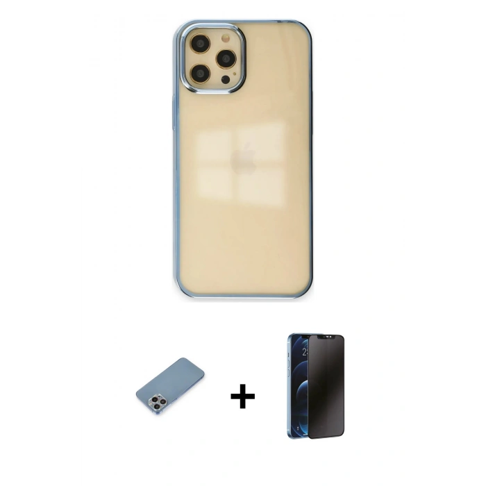 MARSİLYAN™- iPhone 12 Pro Max Kılıf Doruk Doku Prime - Siyah 3D Antistatik Hayalet Cam Ekran Koruyucu + Shine Kamera Lens Koruma Cam - GI