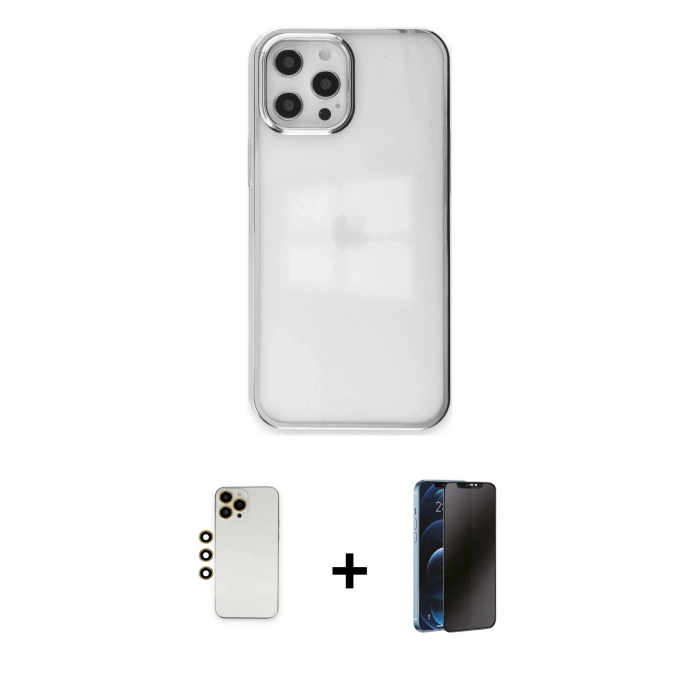 MARSİLYAN™- iPhone 12 Pro Max Kılıf Doruk Doku Prime - Siyah 3D Antistatik Hayalet Cam Ekran Koruyucu + Shine Kamera Lens - GD