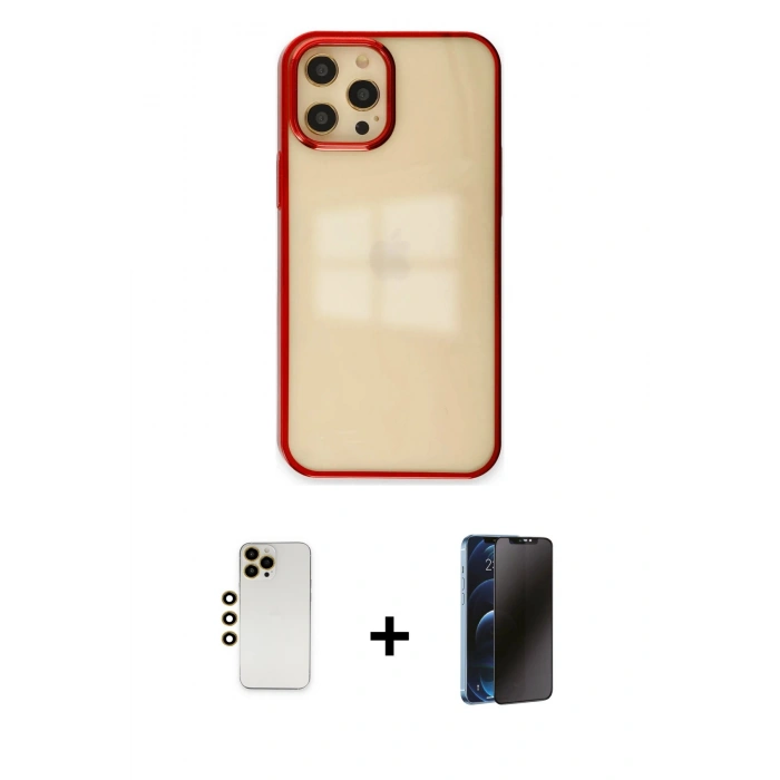 MARSİLYAN™- iPhone 12 Pro Max Kılıf Doruk Doku Prime - Siyah 3D Antistatik Hayalet Cam Ekran Koruyucu + Shine Kamera Lens - GD