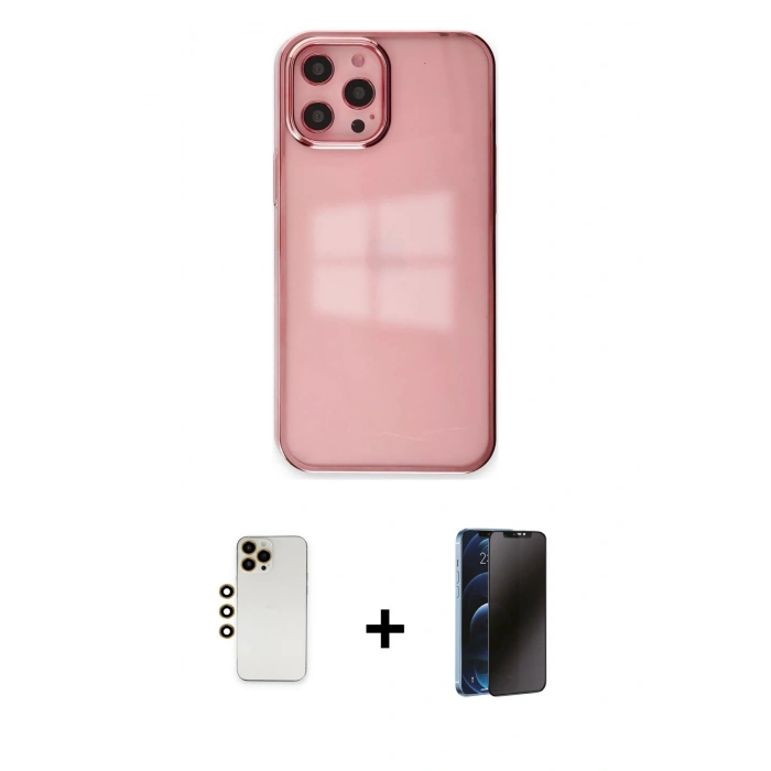 MARSİLYAN™- iPhone 12 Pro Max Kılıf Doruk Doku Prime - Siyah 3D Antistatik Hayalet Cam Ekran Koruyucu + Shine Kamera Lens - GD