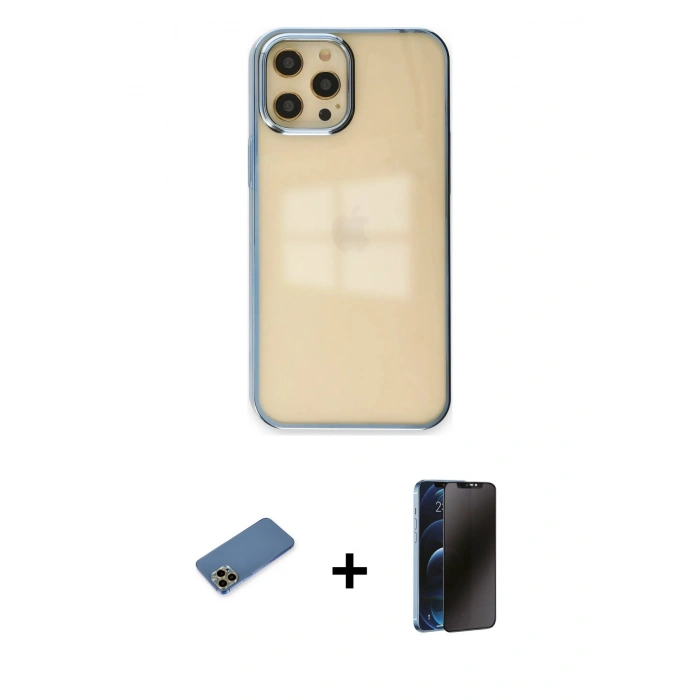 MARSİLYAN™- iPhone 12 Pro Max Kılıf Doruk Doku Prime - Siyah 3D Antistatik Hayalet Cam Ekran Koruyucu + Shine Kamera Lens Koruma Cam - GD