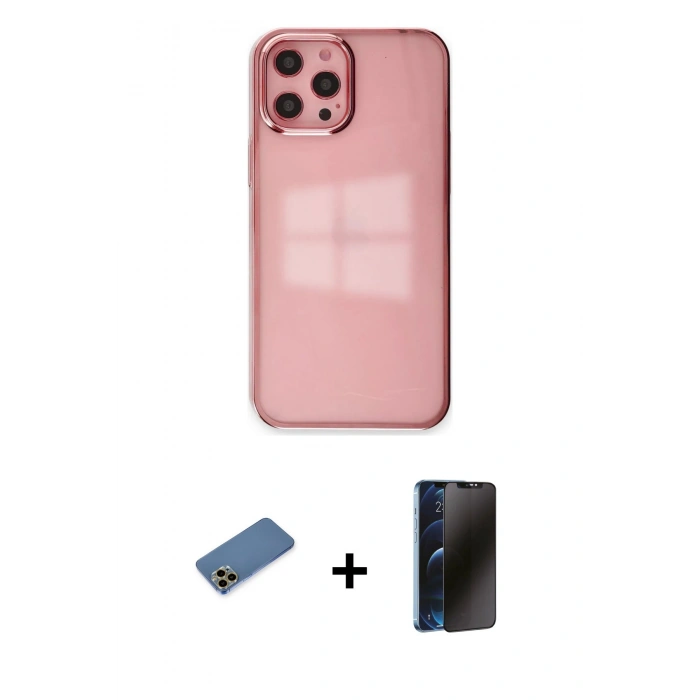 MARSİLYAN™- iPhone 12 Pro Max Kılıf Doruk Doku Prime - Siyah 3D Antistatik Hayalet Cam Ekran Koruyucu + Shine Kamera Lens Koruma Cam - GD