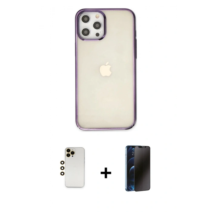 MARSİLYAN™- iPhone 12 Pro Max Kılıf Doruk Doku Prime - Siyah 3D Antistatik Hayalet Cam Ekran Koruyucu + Shine Kamera Lens - GD