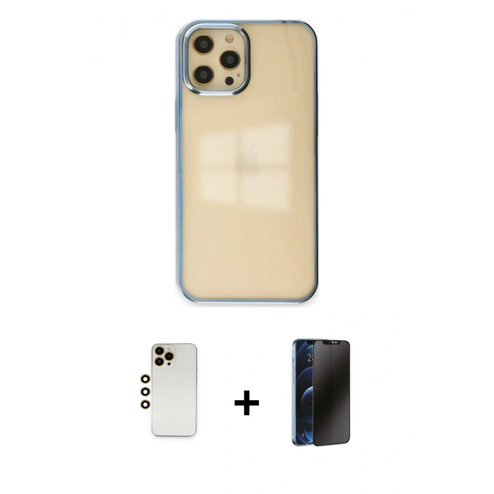 MARSİLYAN™- iPhone 12 Pro Max Kılıf Doruk Doku Prime - Siyah 3D Antistatik Hayalet Cam Ekran Koruyucu + Shine Kamera Lens - GD