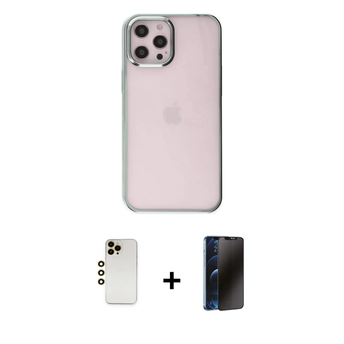 MARSİLYAN™- iPhone 12 Pro Max Kılıf Doruk Doku Prime - Siyah 3D Antistatik Hayalet Cam Ekran Koruyucu + Shine Kamera Lens - GD
