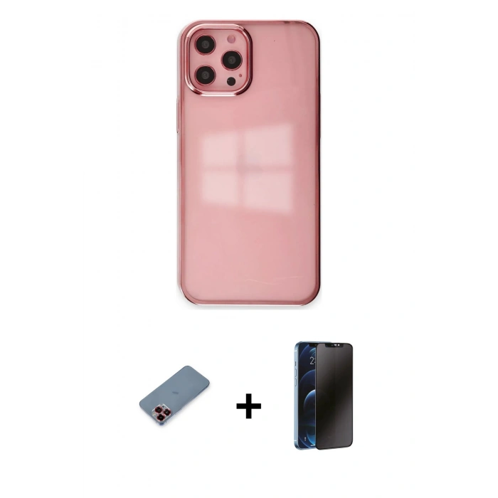 MARSİLYAN™- iPhone 12 Pro Max Kılıf Doruk Doku Prime - Siyah 3D Antistatik Hayalet Cam Ekran Koruyucu + Metal Kamera Lens Koruma Cam - KI