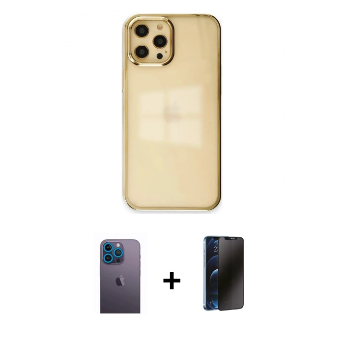 MARSİLYAN™- iPhone 12 Pro Max Kılıf Doruk Doku Prime - Siyah 3D Antistatik Hayalet Cam Ekran Koruyucu + Neon Fosforlu Kamera Lens - MI