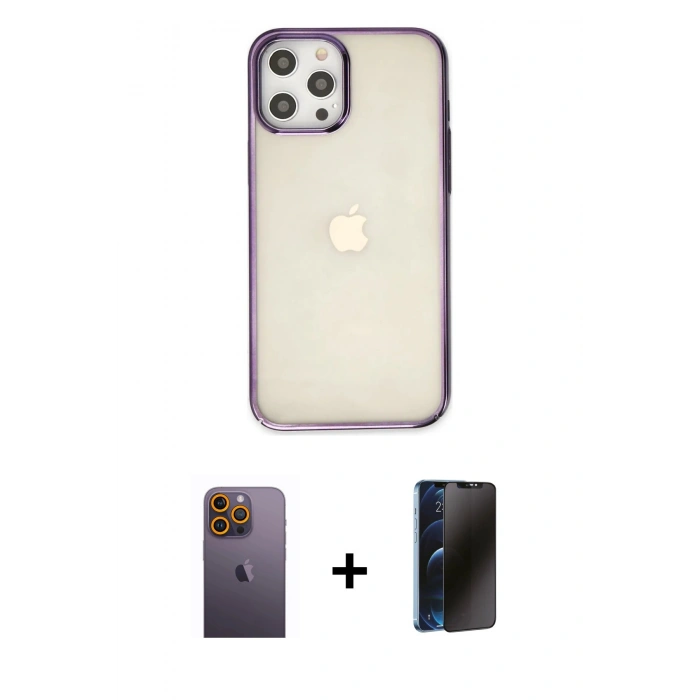 MARSİLYAN™- iPhone 12 Pro Max Kılıf Doruk Doku Prime - Siyah 3D Antistatik Hayalet Cam Ekran Koruyucu + Neon Fosforlu Kamera Lens - SI