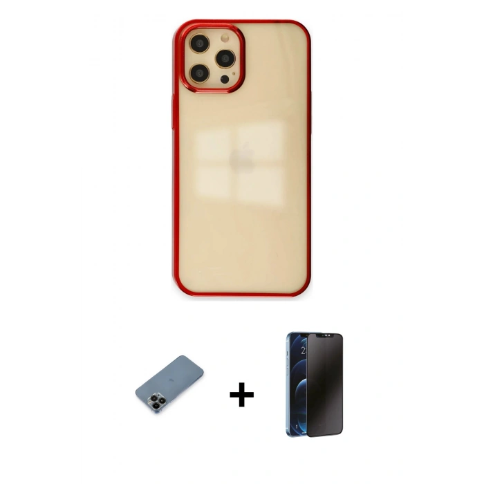 MARSİLYAN™- iPhone 12 Pro Max Kılıf Doruk Doku Prime - Siyah 3D Antistatik Hayalet Cam Ekran Koruyucu + Shine Kamera Lens Koruma Cam - SH