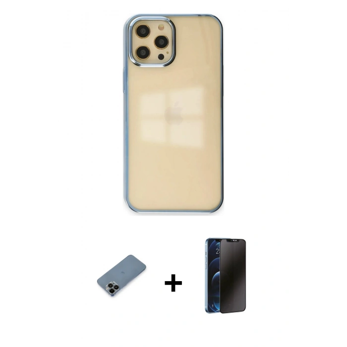 MARSİLYAN™- iPhone 12 Pro Max Kılıf Doruk Doku Prime - Siyah 3D Antistatik Hayalet Cam Ekran Koruyucu + Shine Kamera Lens Koruma Cam - SH