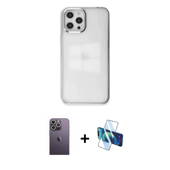 MARSİLYAN™- iPhone 12 Pro Max Kılıf Doruk Doku Prime - Siyah 3D Antistatik Seramik Nano Ekran Koruyucu + Neon Fosforlu Kamera Lens - BZ