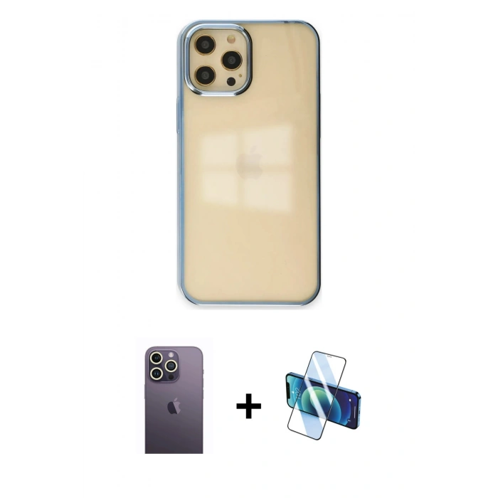 MARSİLYAN™- iPhone 12 Pro Max Kılıf Doruk Doku Prime - Siyah 3D Antistatik Seramik Nano Ekran Koruyucu + Neon Fosforlu Kamera Lens - BZ