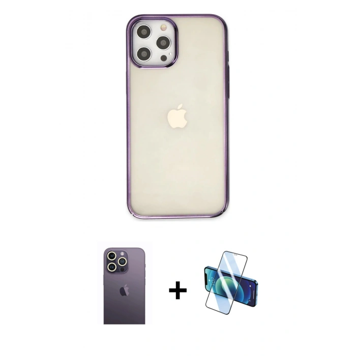 MARSİLYAN™- iPhone 12 Pro Max Kılıf Doruk Doku Prime - Siyah 3D Antistatik Seramik Nano Ekran Koruyucu + Neon Fosforlu Kamera Lens - BZ