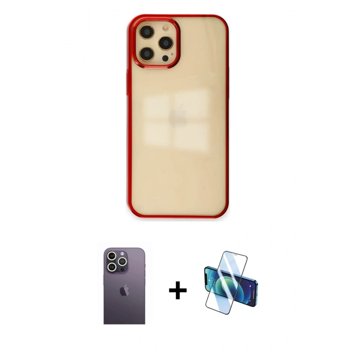 MARSİLYAN™- iPhone 12 Pro Max Kılıf Doruk Doku Prime - Siyah 3D Antistatik Seramik Nano Ekran Koruyucu + Neon Fosforlu Kamera Lens - BZ