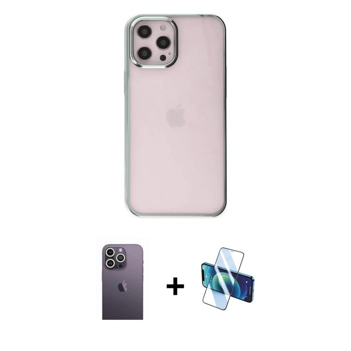 MARSİLYAN™- iPhone 12 Pro Max Kılıf Doruk Doku Prime - Siyah 3D Antistatik Seramik Nano Ekran Koruyucu + Neon Fosforlu Kamera Lens - BZ